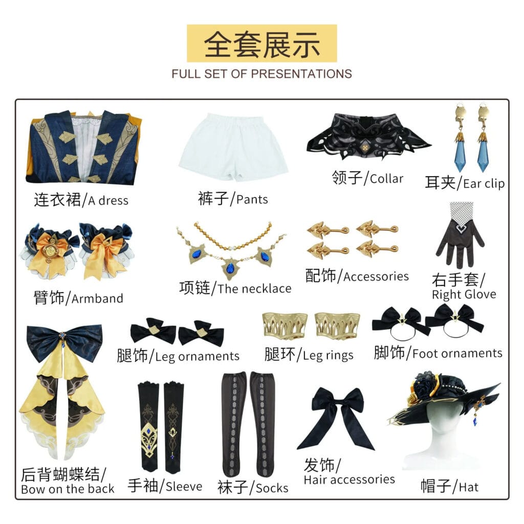 Jeu Genshin Impact Cosplay Costume Ensemble Complet Avec Chapeau Fontaine Navia Cosplay Chaussures Robe Tenue Uniforme