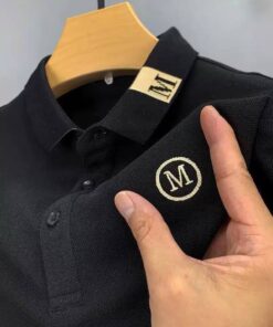 Alternative view of Polo "Varsity" Gris Chine – Maille Piquée avec Logo "M" Brodé et Détails Contrastés