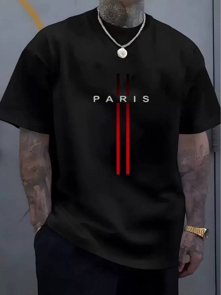 T-shirt Urban "Paris Métropole" – Coupe Oversize et Double Bande Rouge Contrastée