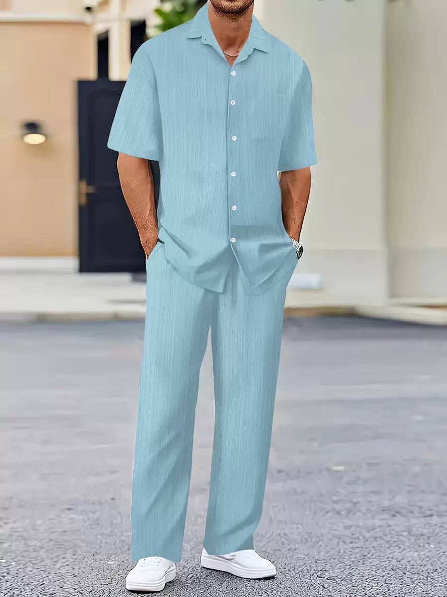 Ensemble de Détente "Riviera" – Chemise Manches Courtes et Pantalon Fluide en Tissu Texturé – Image 7