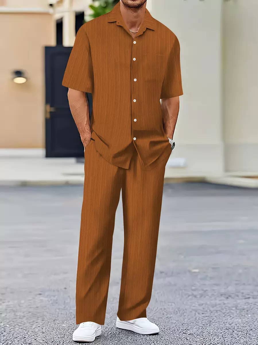 Ensemble de Détente "Riviera" – Chemise Manches Courtes et Pantalon Fluide en Tissu Texturé – Image 6