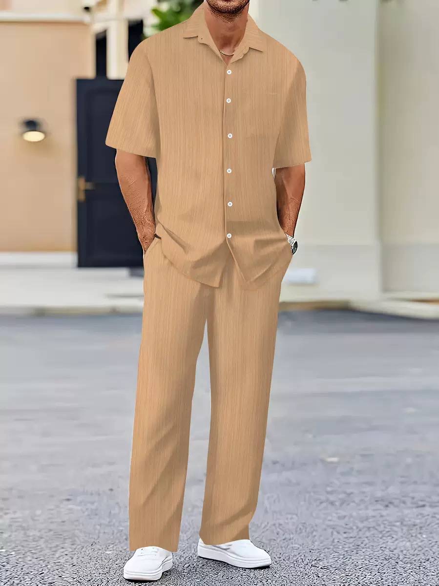 Ensemble de Détente "Riviera" – Chemise Manches Courtes et Pantalon Fluide en Tissu Texturé – Image 5