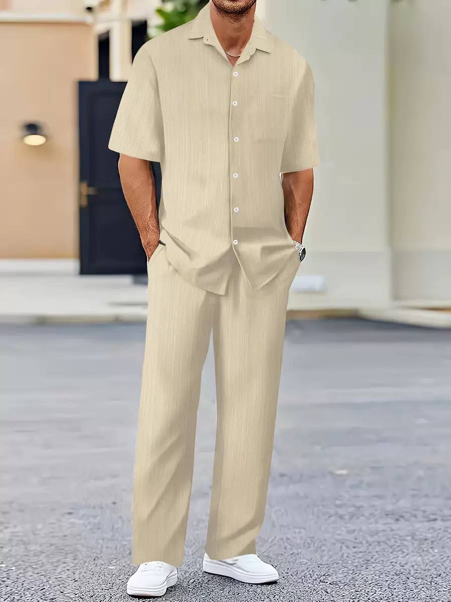 Ensemble de Détente "Riviera" – Chemise Manches Courtes et Pantalon Fluide en Tissu Texturé – Image 4