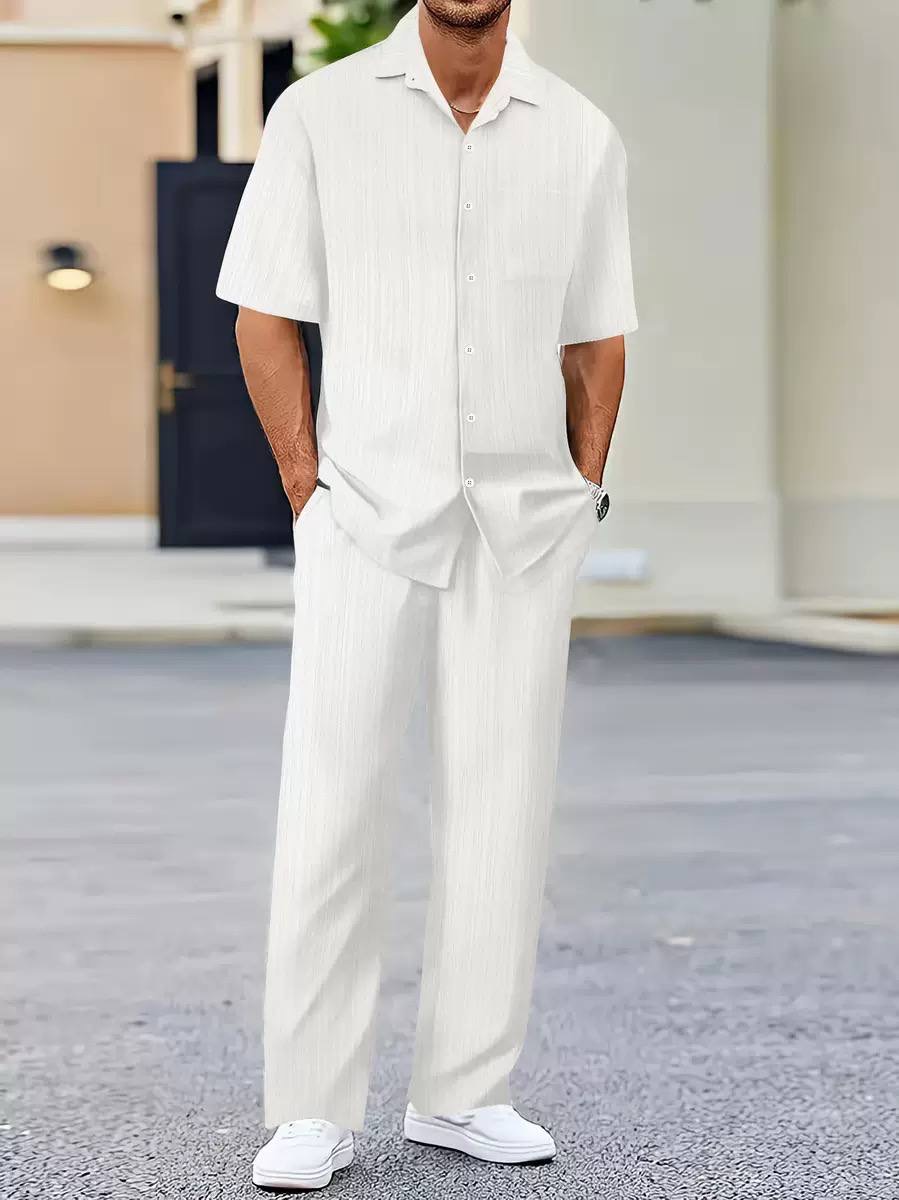Ensemble de Détente "Riviera" – Chemise Manches Courtes et Pantalon Fluide en Tissu Texturé – Image 3