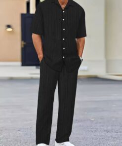Alternative view of Ensemble de Détente "Riviera" – Chemise Manches Courtes et Pantalon Fluide en Tissu Texturé