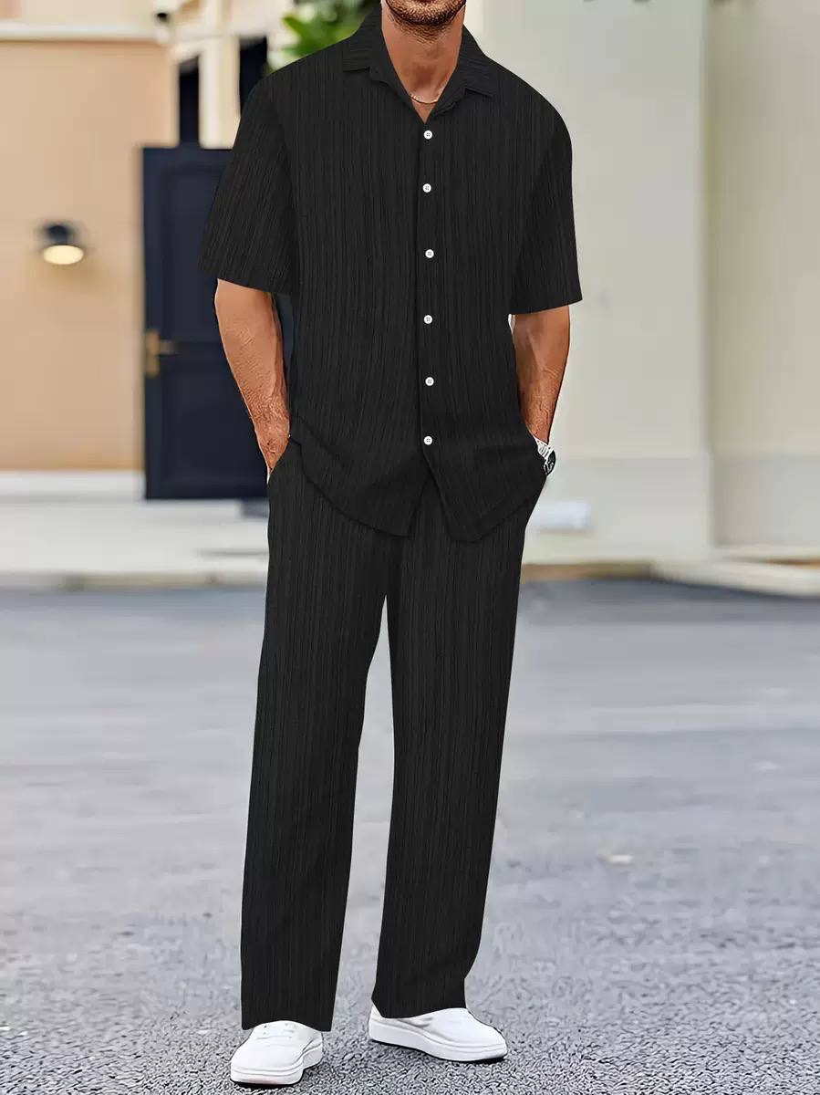 Ensemble de Détente "Riviera" – Chemise Manches Courtes et Pantalon Fluide en Tissu Texturé – Image 2