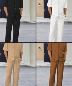 Ensemble de Détente "Riviera" – Chemise Manches Courtes et Pantalon Fluide en Tissu Texturé