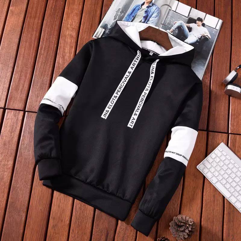 Hoodie Urban "Linear" – Sweat à Capuche Bicolore avec Cordons Typographiques