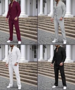 Ensemble "Cosy Elite" – Chemise Manches Longues et Pantalon en Maille Gauffrée avec Col Officier