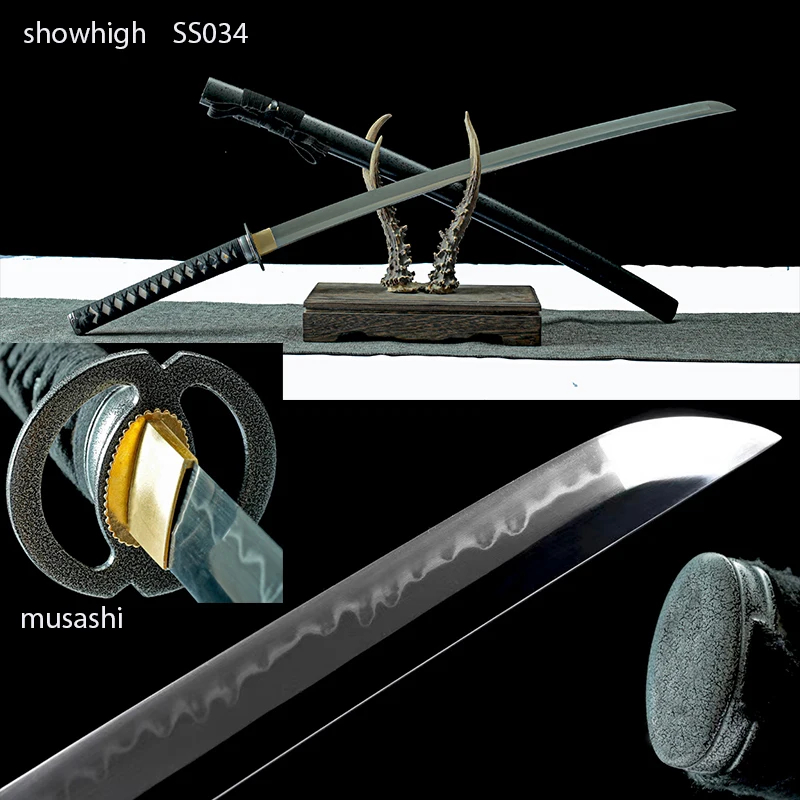 Katana Musashi artisanal personnalisable en bambou, réplique de lame réelle, collection cosplay SS034