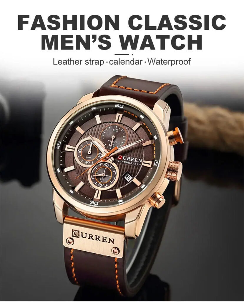 CURREN 8291 Montre Homme Mode Quartz Analogique Numérique Cuir Sport Décontractée Étanche 2021