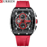 CURREN 8442 Montre Homme Multifonction Silicone Six Aiguilles Chronographe Quartz Mode Sport Étanche Lumineuse
