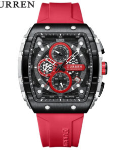CURREN 8442 Montre Homme Multifonction Silicone Six Aiguilles Chronographe Quartz Mode Sport Étanche Lumineuse