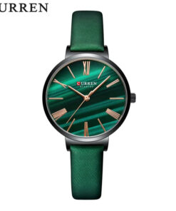 Montre de luxe CURREN 9076 pour femmes, cadran vert malachite, quartz, bracelet, montre-bracelet en cuir, montre pour femme