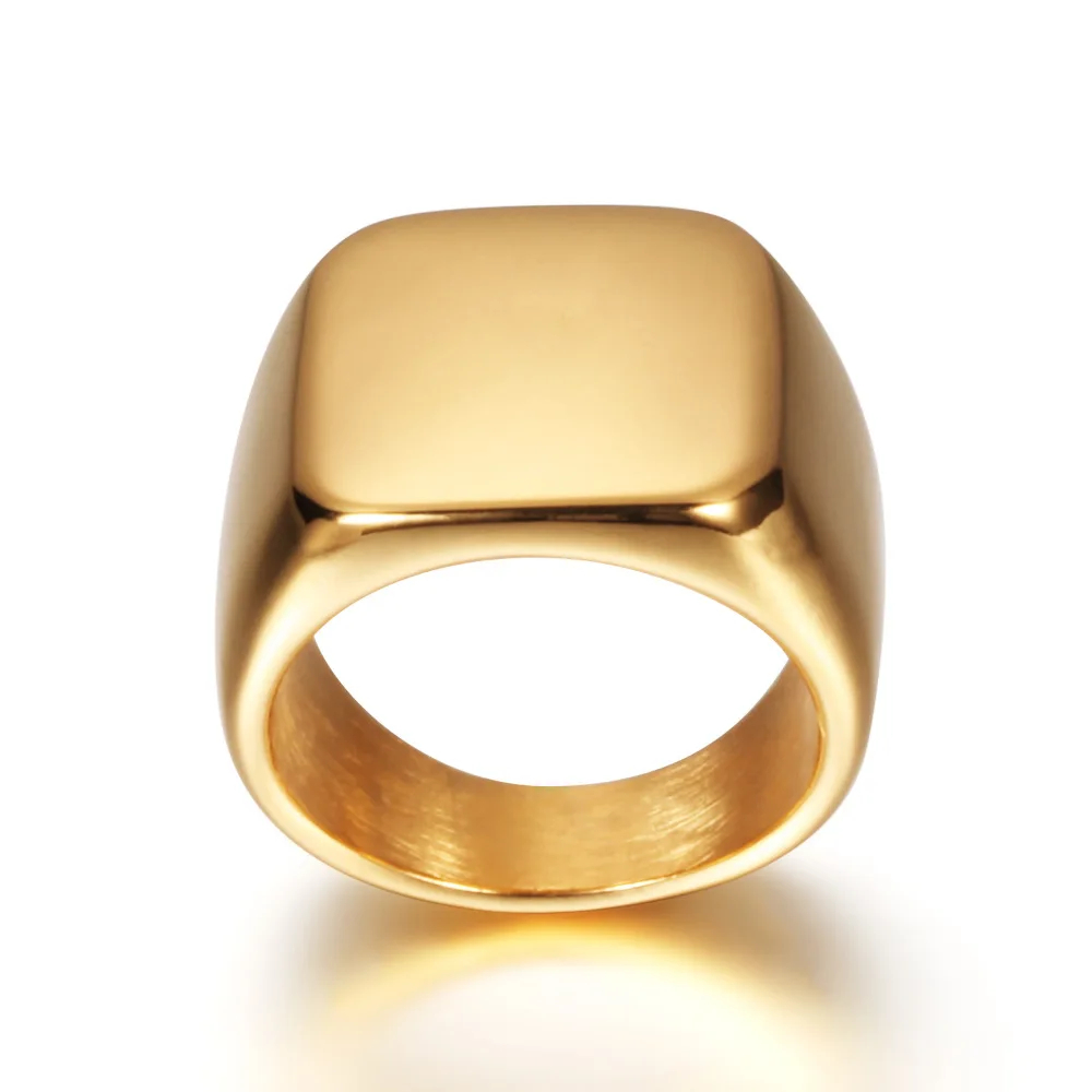 Bagues Chevalières Vente en Gros Acier Inoxydable Noir Design Artisanat Uni Hommes Logo Personnalisé Nom Bague Carrée Hommes Vierge
