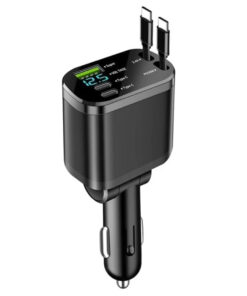 Chargeur de voiture rétractable à chargement super rapide 5 en 1 avec logo OEM, 12 sorties 24V, adaptateurs de voiture TYPE C avec fonction QC 3.0