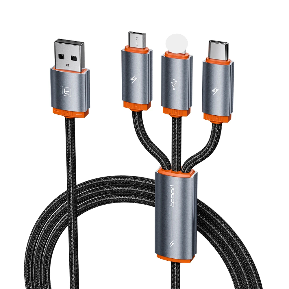Câble 3-en-1 haute vitesse Toocki, transfert de données 480 Mbps, cordon USB triple, conception pour le transfert de données et la charge iPhone 2.4A pour le transfert de fichiers