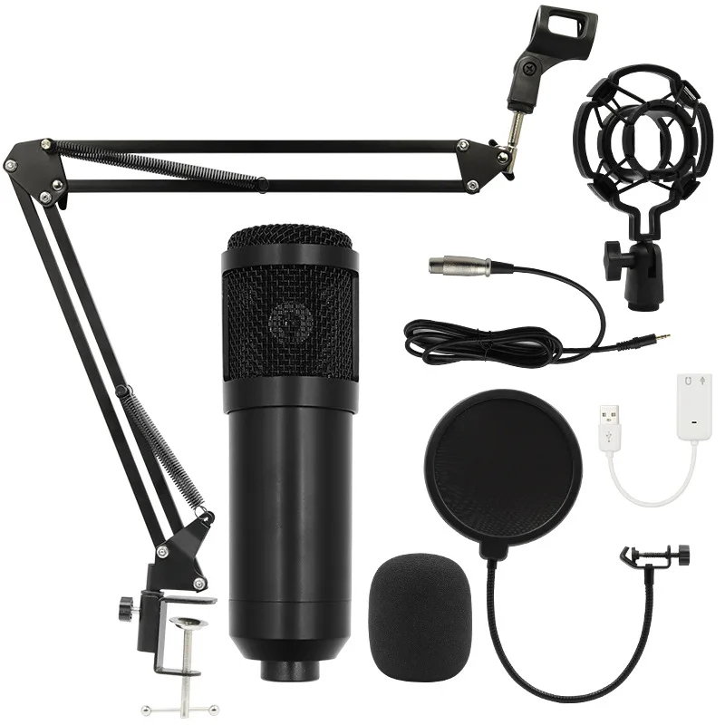 Kit de Micro Condensateur Professionnel LED BM800 V8S pour Blogging, Gaming, Studio, Enregistrement USB Filaire avec Support de Bureau