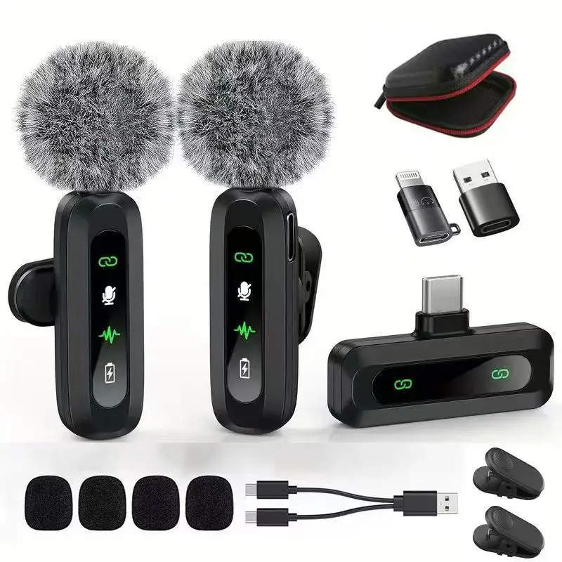 Nouveau Microphone Lavalier sans fil Enregistrement Audio vidéo Portable Mini Interview en direct Gaming pour iPhone Type C Mic