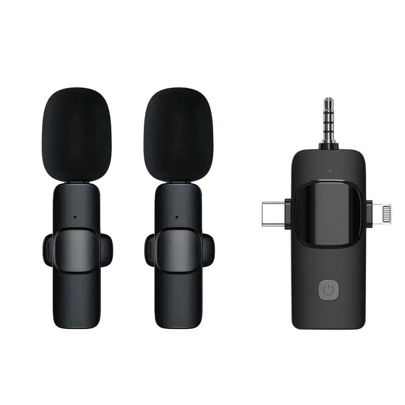 Microphone Lavalier Sans Fil 3-en-1 Haute Qualité Léger avec Connecteur Lightning et USB-C pour Smartphone, Ordinateur Portable, Streaming Vidéo et Gaming