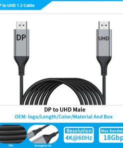 Câble DP vers HDMI vidéo audio haute vitesse 4K 60Hz UHD 2.0 18 Gbps en nylon tressé pour TV, jeux, home cinéma
