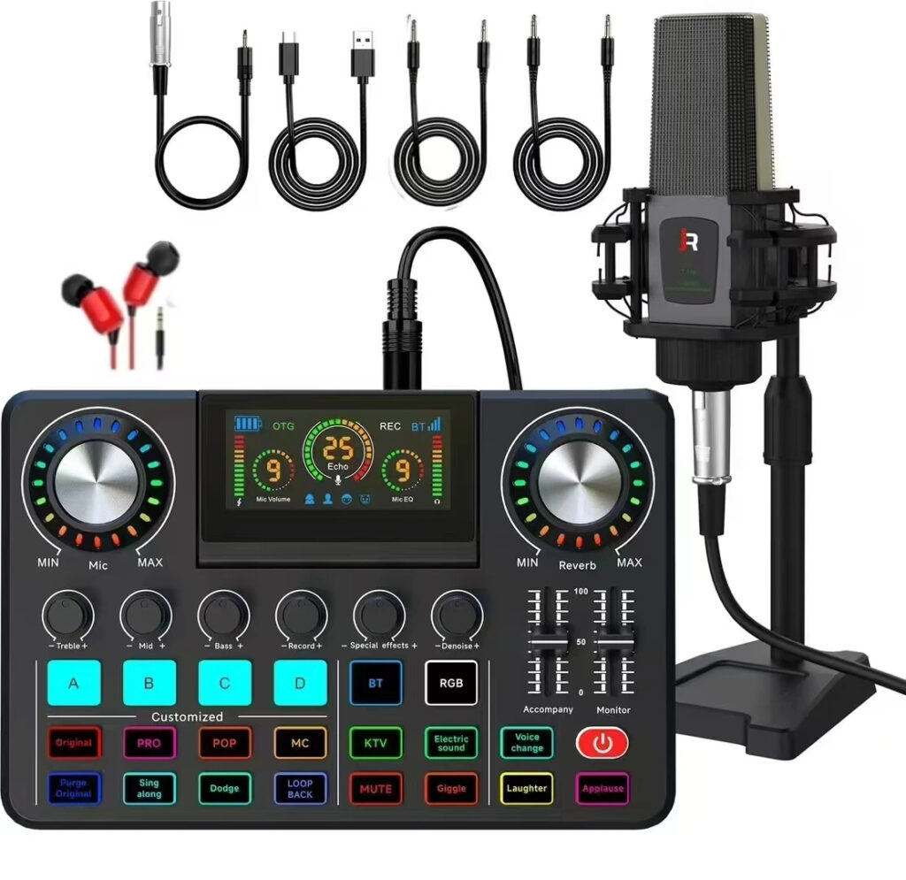 Carte Son Audio Professionnelle, Table de Mixage et Kit Microphone pour Streaming en Direct, Interface Audio de Studio pour Diffusion