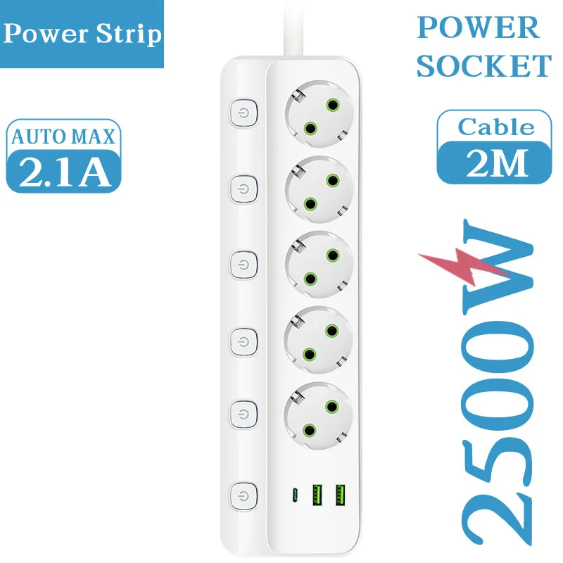 Prises intelligentes dédiées aux normes européennes Prises multifonctionnelles USB haute puissance pour le bureau et la maison avec sangles de câble