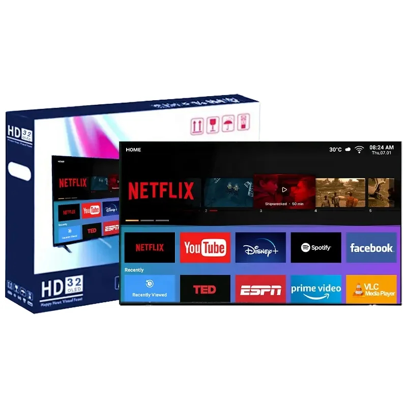 Téléviseur intelligent Android QLED sans cadre de 43 pouces avec HDR, fréquence de rafraîchissement de 60 Hz pour l'entrée