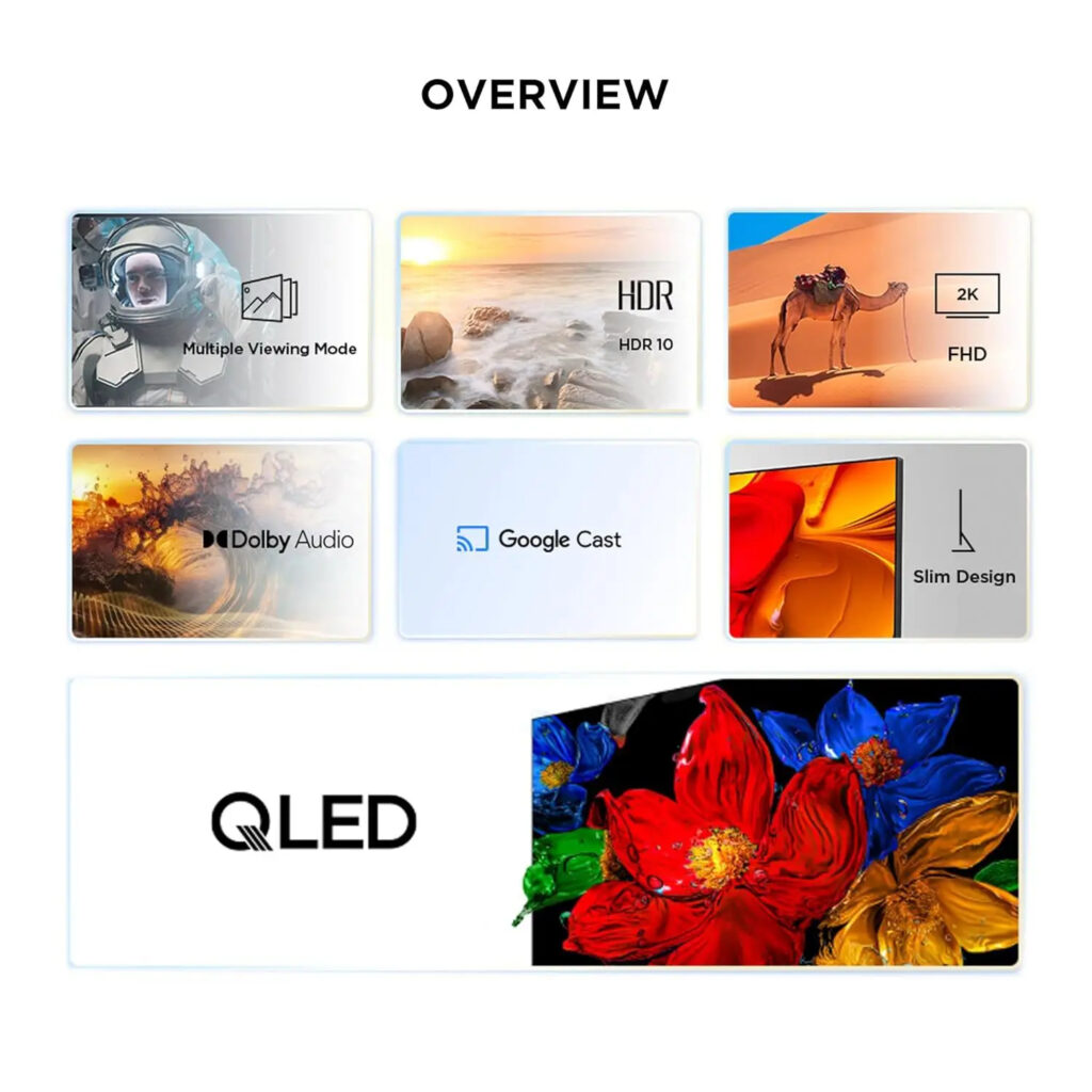 Téléviseur intelligent TCL QLED FHD Google TV édition internationale 43 pouces noir HDR10 pour