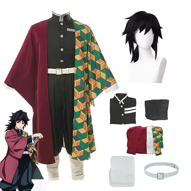Costume de cosplay d'anime Kimetsu No Yaiba Tomioka Giyuu, uniforme, costumes, perruque, enfant, adulte, fête – Image 2
