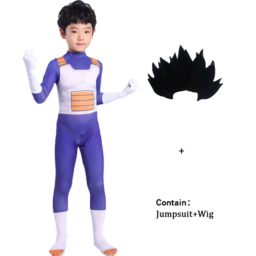Meilleur prix pour les costumes de Vegeta, combinaisons pour adultes et enfants, costumes de carnaval, cosplay d'anime, costumes de fête, queue, perruque, bleu, déguisement du Nouvel An – Image 2