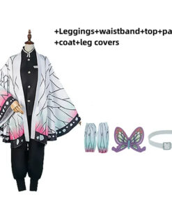 Alternative view of Ensemble de costume de cosplay Shinobu Kocho avec perruque - Tenue uniforme Haori à motif dégradé blanc pour événements cosplay et fête d'Halloween