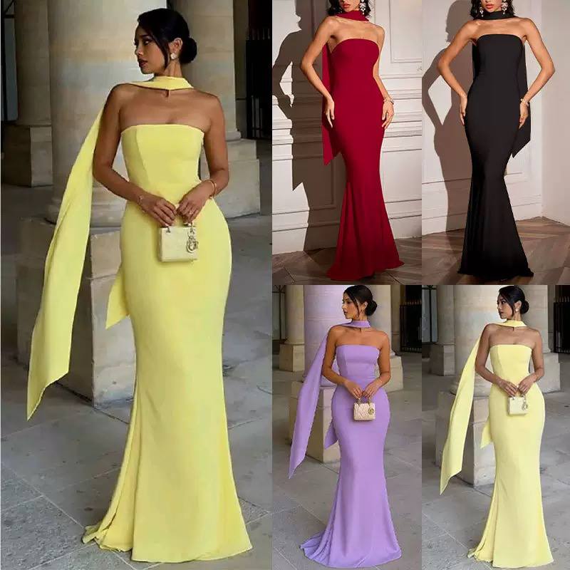 Robe de Soirée Sirène "AURORA" avec Écharpe Intégrée