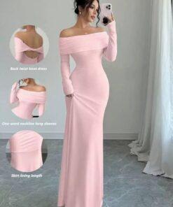Robe maxi "Séréna" – Col bateau et dos nu avec nœud torsadé