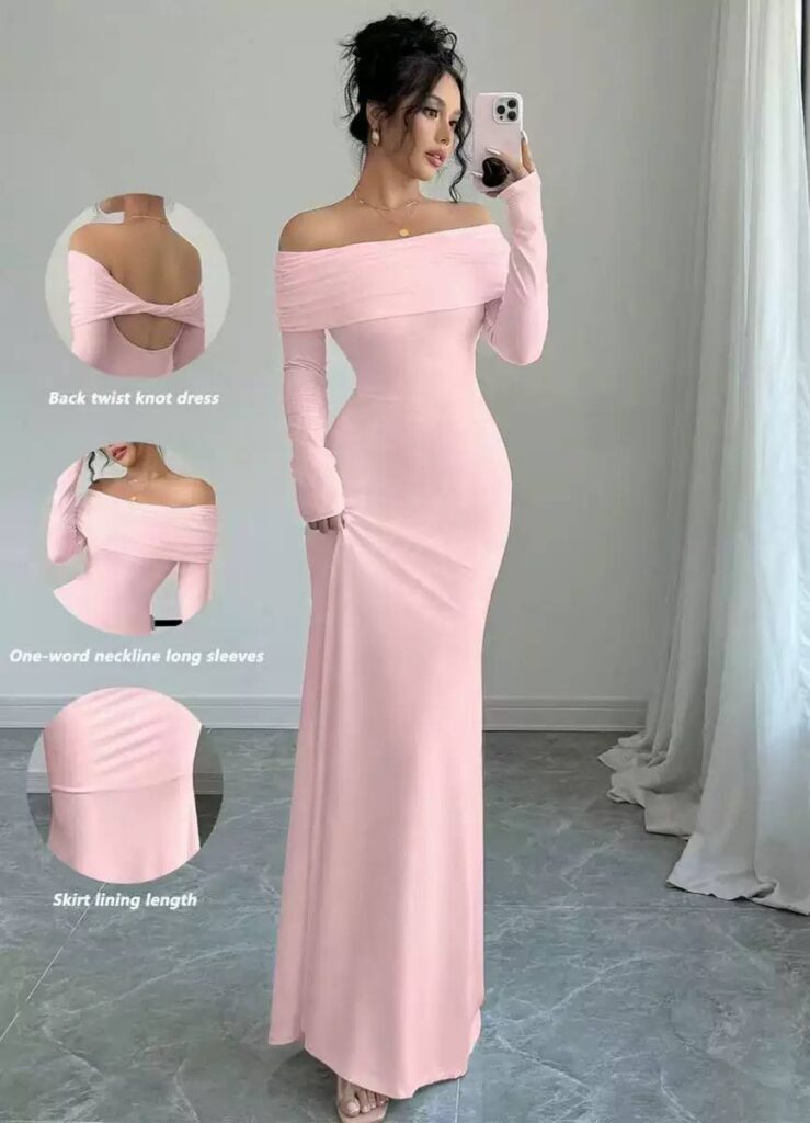 Robe maxi "Séréna" – Col bateau et dos nu avec nœud torsadé