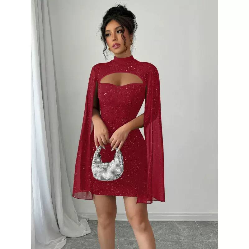 Robe de soirée "Éliza" – Mini robe scintillante avec manches cape aériennes – Image 4