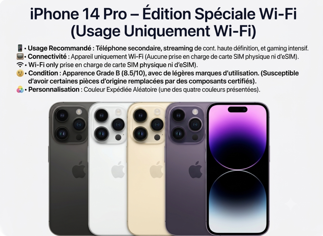 Iphone 14 Pro Wifi d'occasion Grade B Casi Neuf