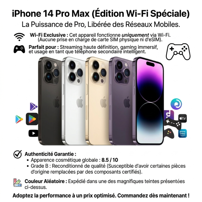 Iphone 14 Pro Max Wifi d'occasion Grade B Casi Neuf
