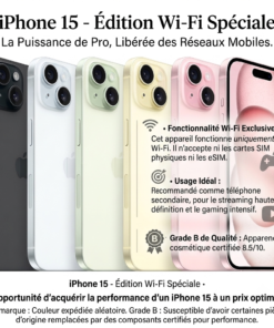Iphone 15 Wifi d'occasion Grade B Casi Neuf