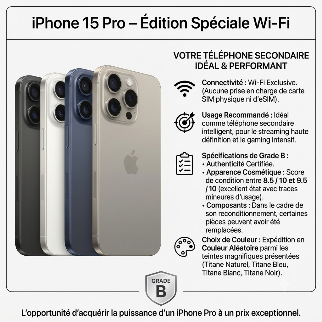 Iphone 15 Pro Wifi d'occasion Grade B Casi Neuf