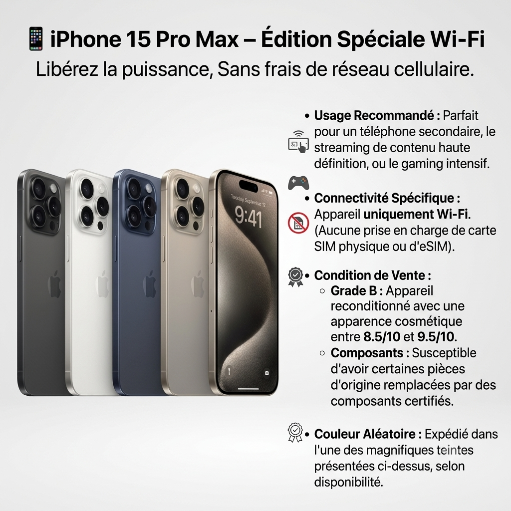 Iphone 15 Pro Max Wifi d'occasion Grade B Casi Neuf