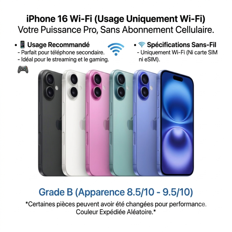 Iphone 16 Wifi d'occasion Grade B Casi Neuf