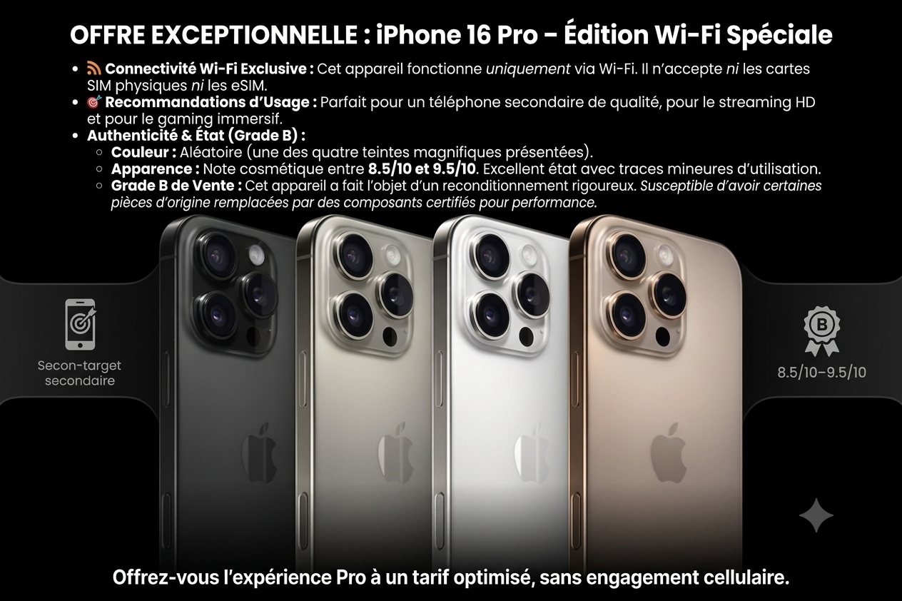 Iphone 16 Pro Wifi d'occasion Grade B Casi Neuf