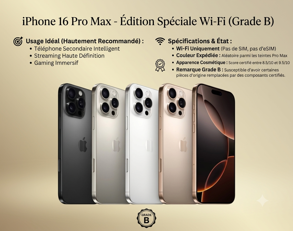 Iphone 16 Pro Max Wifi d'occasion Grade B Casi Neuf