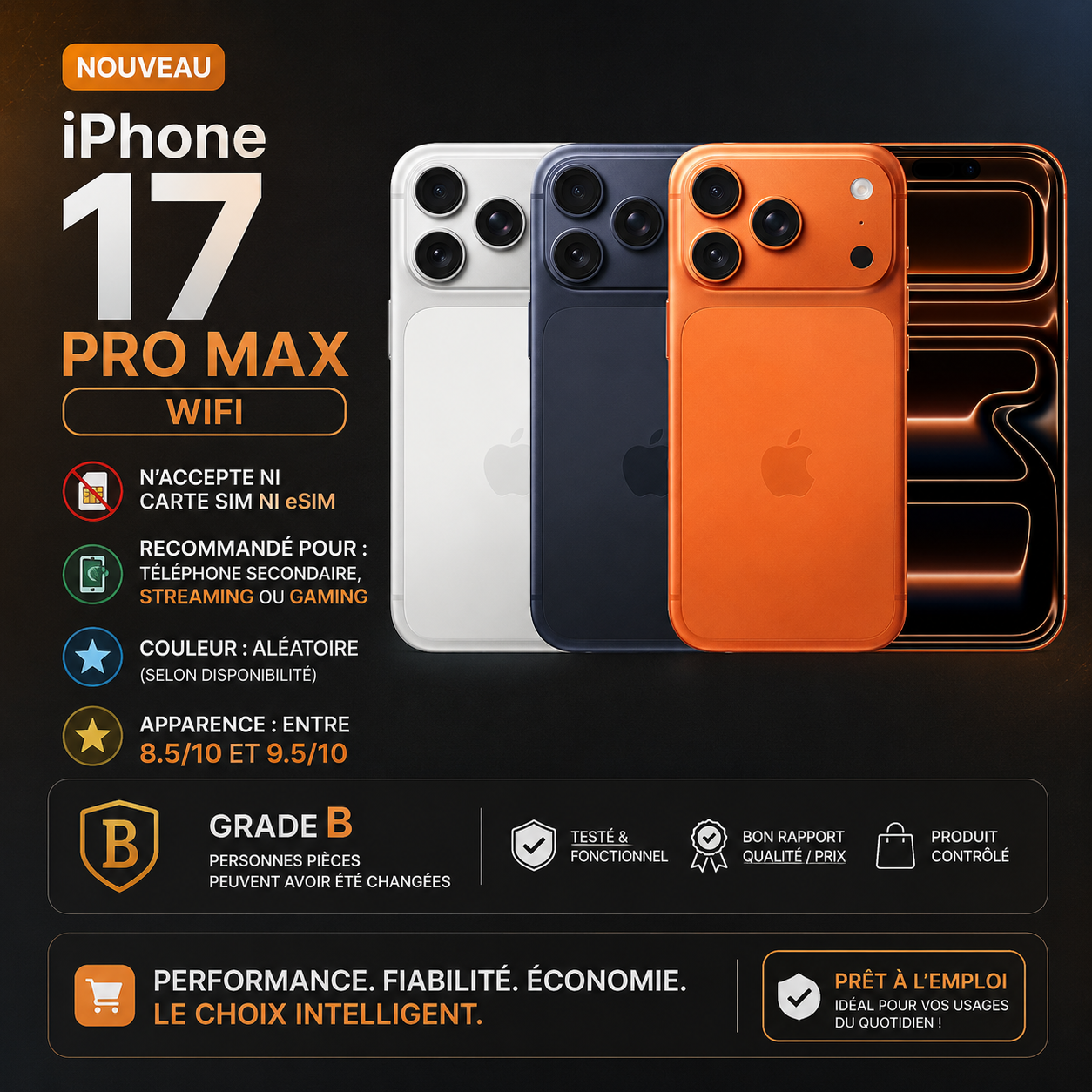 Iphone 17 Pro Max Wifi d'occasion Grade B Casi Neuf