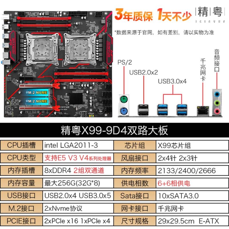 Carte mère Jingyue X99-9D4 bi-CPU