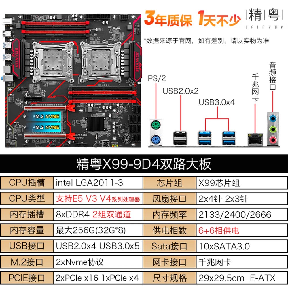 Carte mère Jingyue X99-9D4 bi-CPU