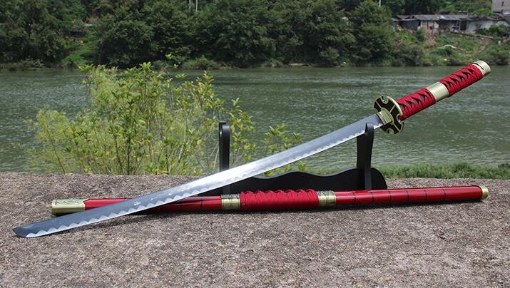 Katana de cosplay — Kitetsu (One Piece) noir motif vagues (hamon)
