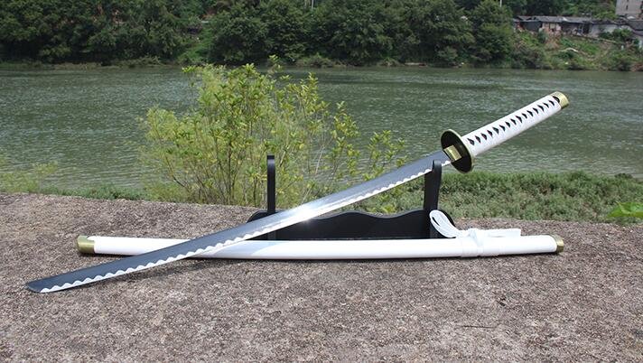 Katana de cosplay — Wado Ichimonji (One Piece) noir motif vagues (hamon)