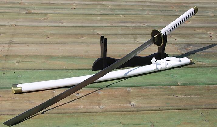 Katana de cosplay — Wado Ichimonji (One Piece) argenté motif vagues (hamon)